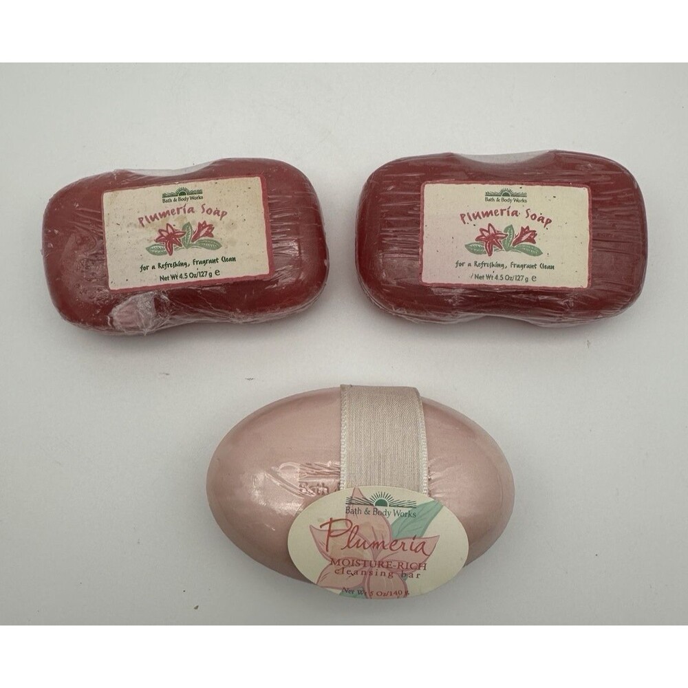 3 Vintage Bath Body Works Plumeria Bar Soaps Gylcerin and Moisture Cleansing Bar
